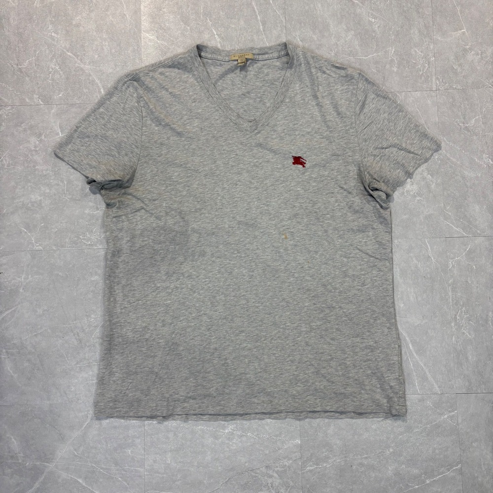 Burberry Brit Mens XXL Grey V-Neck T-Shirt Red Knight Logo Short Sleeve 4705